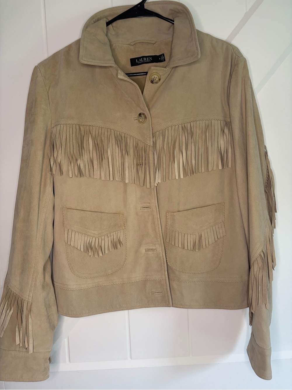 Lauren Ralph Lauren Beige Suede Fringe Jacket